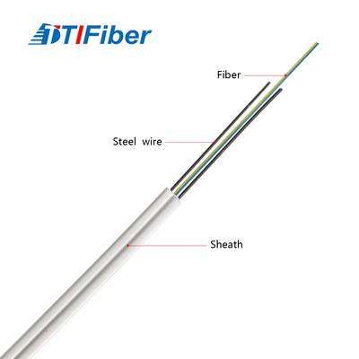 Kekuatan baja serat optik FTTH drop wire cable G657A SM 2 Fibers GJXH White
