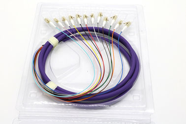 Kabel Fiber Optic Pigtail terbuka 12 Cores Konektor LC / APC Panjang Disesuaikan