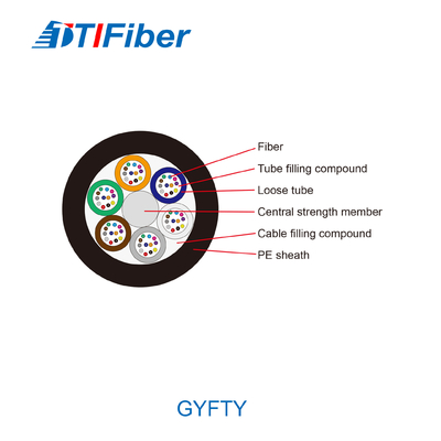 Outdoor GYFTY 12 24 48 96 Core G652D Kabel Serat Optik Dengan Anggota Kekuatan FRP