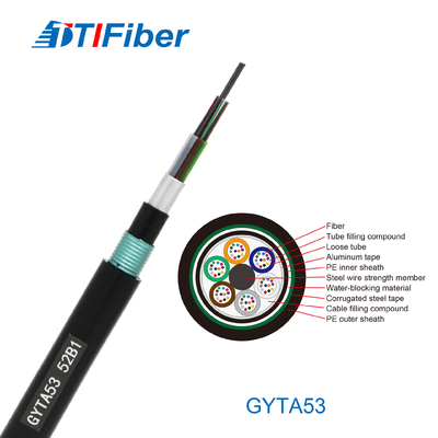 GYTA53 Singlemode Fiber Optic Cable Hitam Untuk FTTH