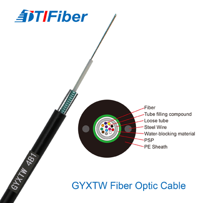 Kabel serat optik 12core 24core 48core SM G652D Diameter luar 7.0mm kawat baja PE kabel serat kulit hitam